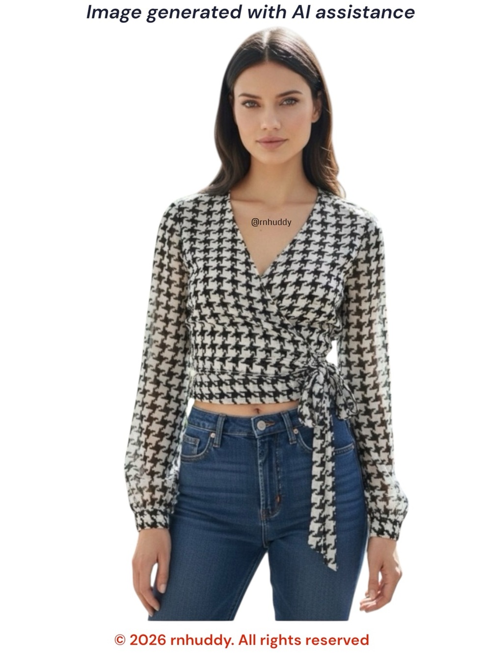 Yansi Fugel S houndstooth silk wrap blouse